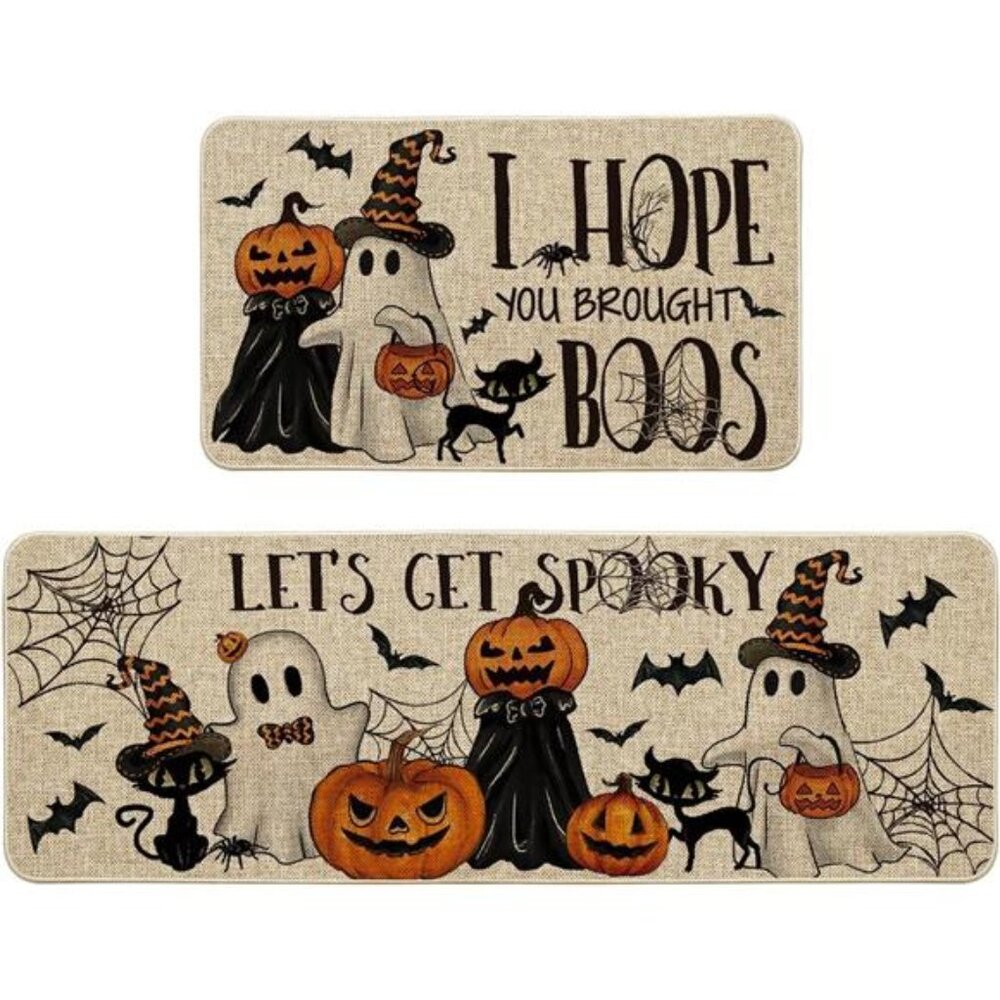 Artoid Mode I Hope You Brought Boos Spider Web Pumpkin Halloween Kitchen Mats